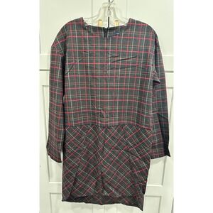 French Connection Plaid Print Long Sleeve Dress Size 6 Grey Red